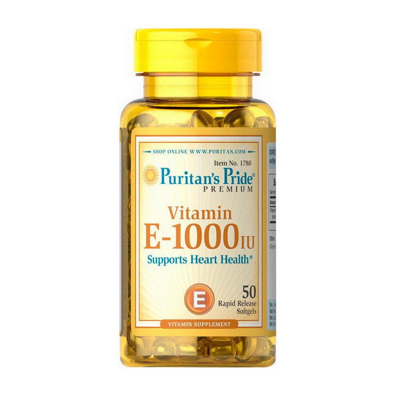Витамин Е Puritan's Pride Vitamin E-1000 IU (50 капс) пуританс прайд,  мл, Puritan's Pride. Витамин E. Поддержание здоровья Антиоксидантные свойства 