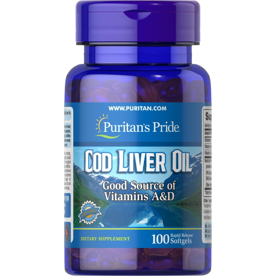 Puritan's Pride Жирные кислоты Puritan's Pride Cod Liver Oil 415 mg, 100 капсул, , 