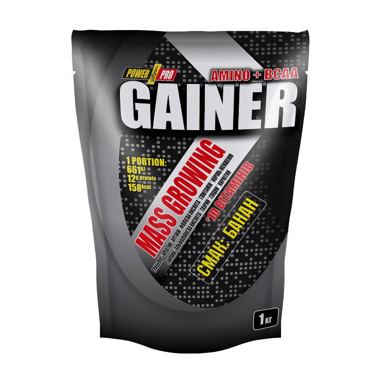Power Pro Гейнер для набора массы Power Pro Mass Growing Gainer 1000 грамм Банан, , 