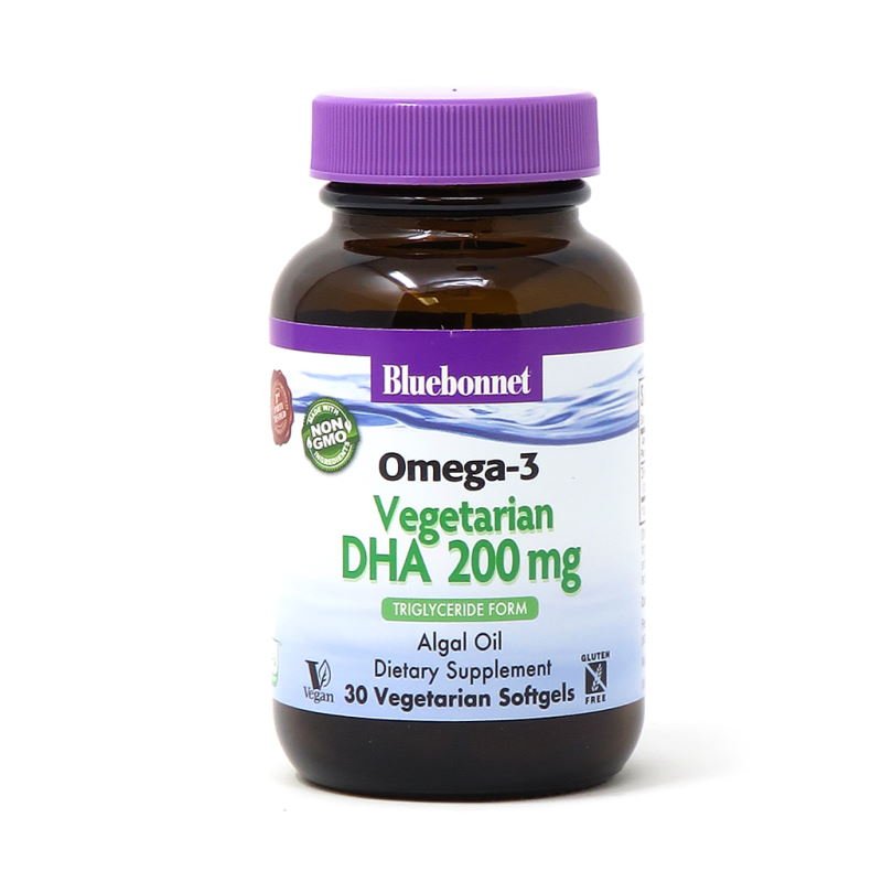 Жирные кислоты Bluebonnet Omega-3 Vegetarian DHA 200 mg, 30 вегакапсул,  мл, Bluebonnet Nutrition. Омега 3 (Рыбий жир). Поддержание здоровья Укрепление суставов и связок Здоровье кожи Профилактика ССЗ Противовоспалительные свойства 