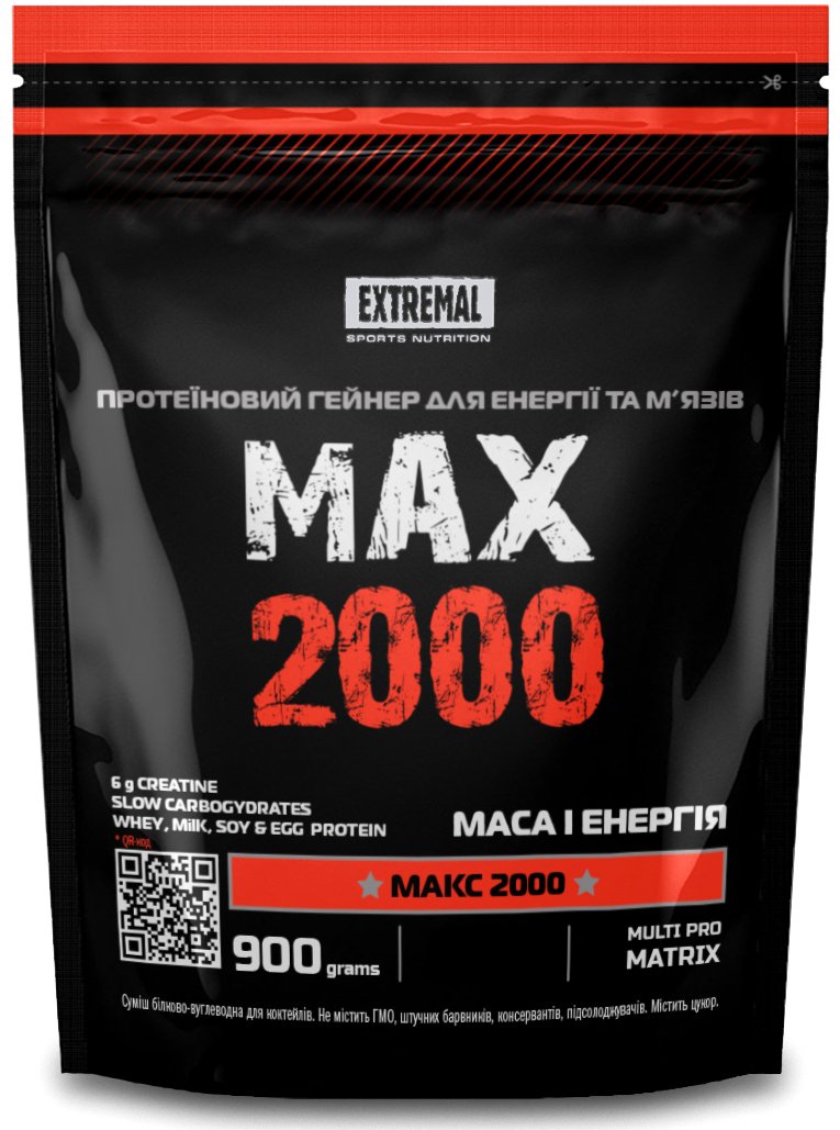 Гейнер Extremal Max 2000 900 г Бісквіт вершковий,  ml, Extremal. Gainer. Mass Gain Energy & Endurance recovery 