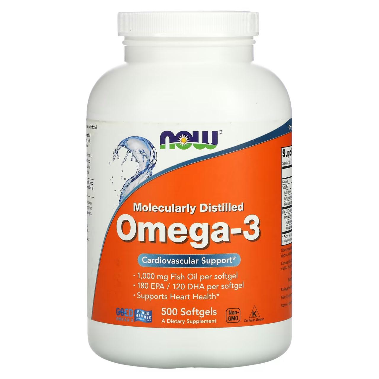Omega-3 NOW Foods 500 Softgels,  ml, Now. Omega 3 (Fish Oil). General Health Ligament and Joint strengthening Skin health CVD Prevention Anti-inflammatory properties 