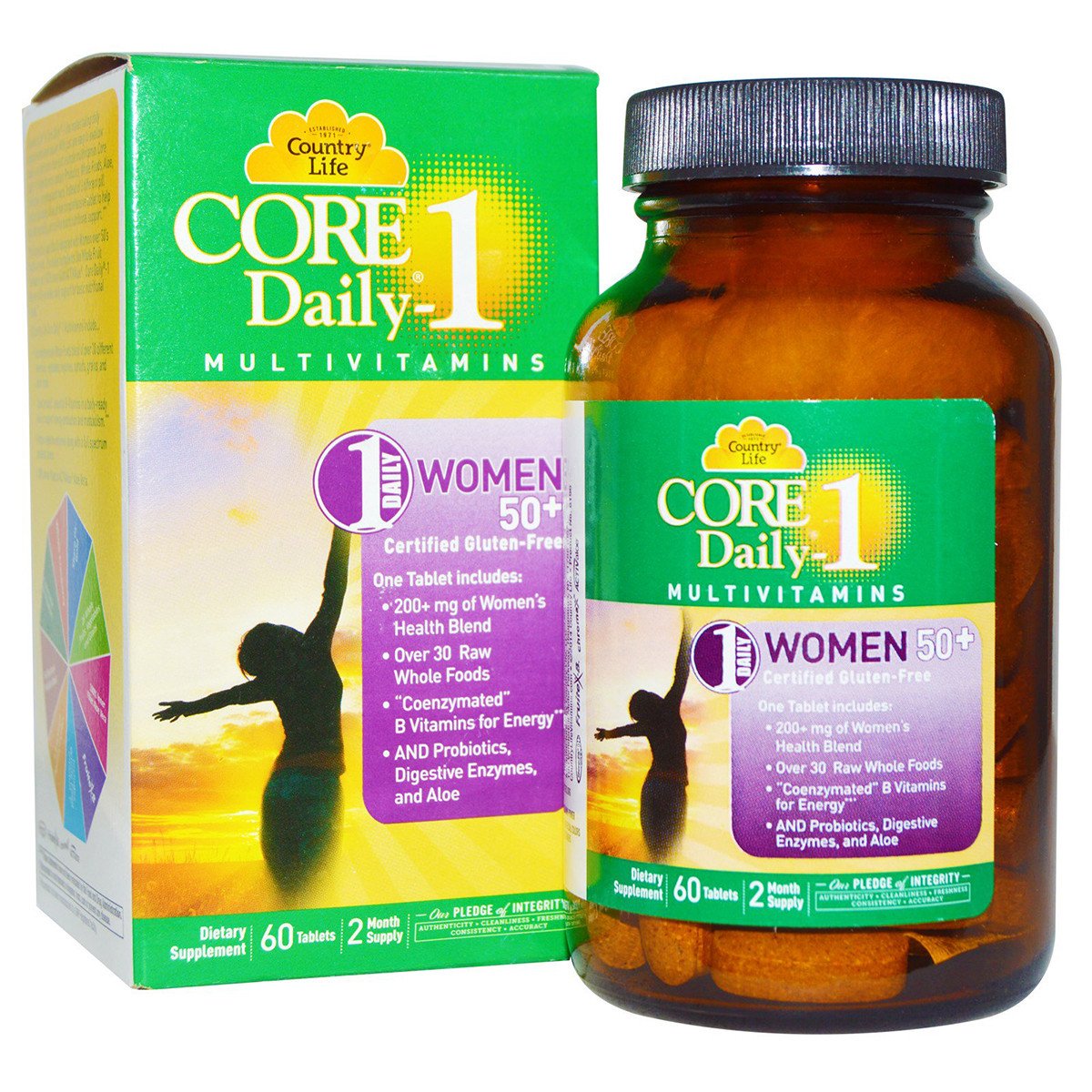 Мультивитамины для Женщин, 50+, Core Daily-1 for Women 50+, Country Life, 60 таблеток,  мл, Country Life. Витамины и минералы. Поддержание здоровья Укрепление иммунитета 
