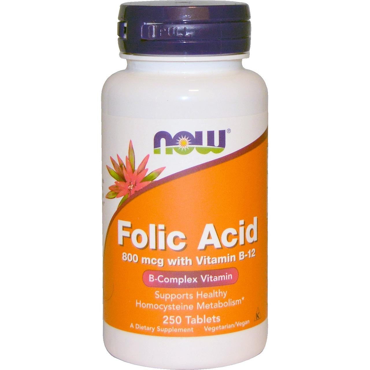 Folic Acid with Vitamin B-12 NOW Foods 250 Tabs,  мл, Now. Фолиевая кислота. Поддержание здоровья 