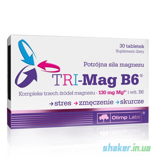 Магний Olimp TRI-Mag B6 (30 таб) олимп,  мл, Olimp Labs. Магний Mg. Поддержание здоровья Снижение холестерина Предотвращение утомляемости 