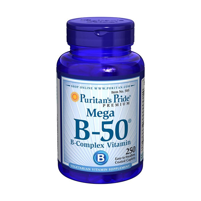 Комплекс витаминов группы Б Puritan's Pride Mega B-50 B-Complex Vitamin (250 капс) пуританс прайд,  мл, Puritan's Pride. Витамин B. Поддержание здоровья 