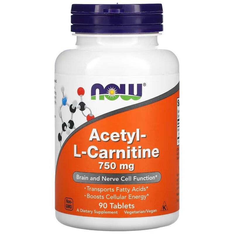 Жиросжигатель NOW Acetyl-L-Carnitine 750 mg, 90 таблеток,  мл, Now. Жиросжигатель. Снижение веса Сжигание жира 