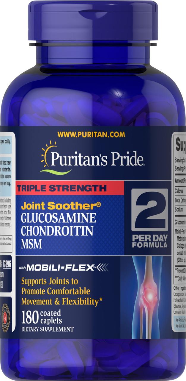 Puritan's Pride Triple Strength Glucosamine Chondroitin & MSM Joint Soother 180 Caplets,  мл, Puritan's Pride. Хондропротекторы. Поддержание здоровья Укрепление суставов и связок 