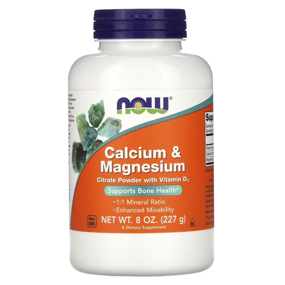 Витамины и минералы NOW Calcium &amp; Magnesium Citrate Powder with D3, 227 грамм,  ml, Now. Vitamins and minerals. General Health Immunity enhancement 