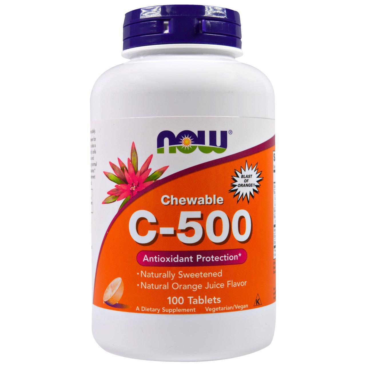Вітамін С NOW Foods C-500 100 tabs,  ml, Now. Vitamins and minerals. General Health Immunity enhancement 