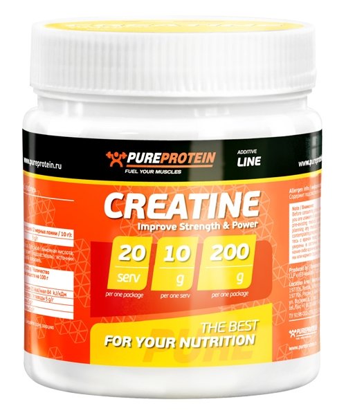 Creatine, 200 г, Pure Protein. Креатин моногидрат. Набор массы Энергия и выносливость Увеличение силы 