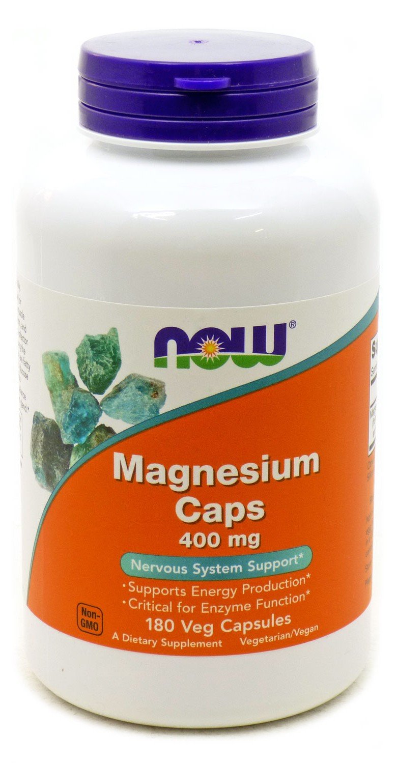 Magnesium Caps 400 mg, 180 piezas, Now. Magnesio Mg. General Health Lowering cholesterol Preventing fatigue 