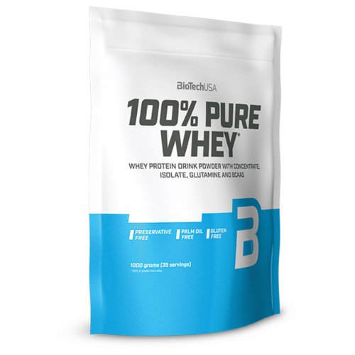 Протеин BioTech 100% Pure Whey, 1 кг Клубника,  мл, BioTech. Протеин. Набор массы Восстановление Антикатаболические свойства 