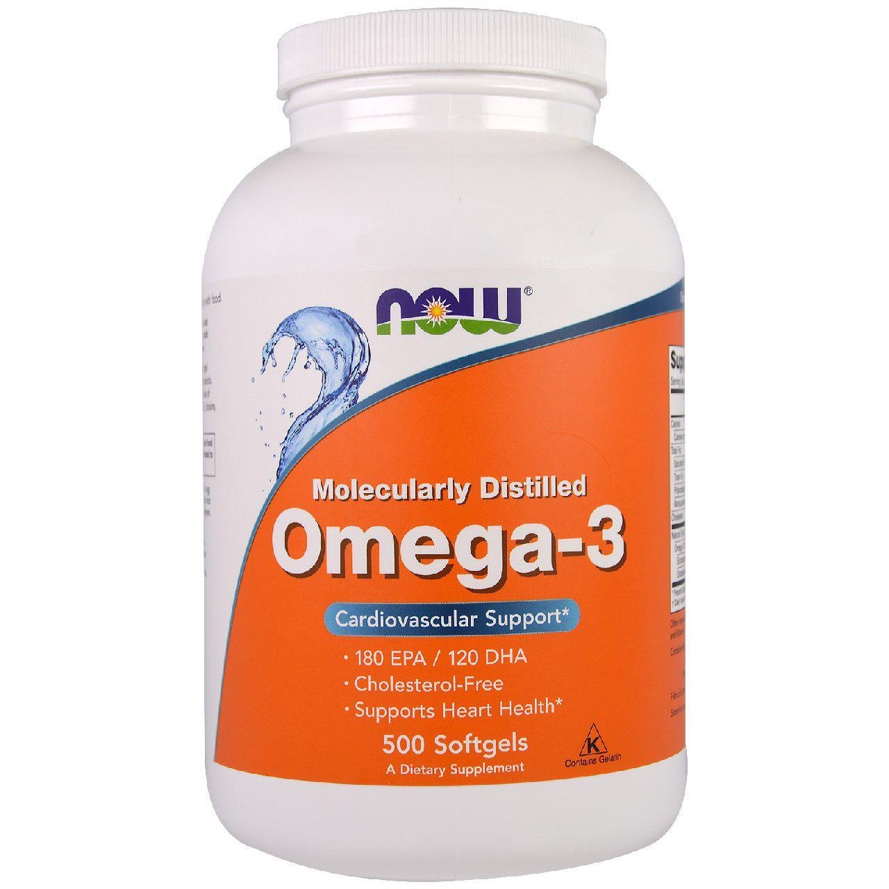 Omega-3 Cardiovascular Support NOW Foods 500 Softgels,  ml, Now. Omega 3 (Fish Oil). General Health Ligament and Joint strengthening Skin health CVD Prevention Anti-inflammatory properties 