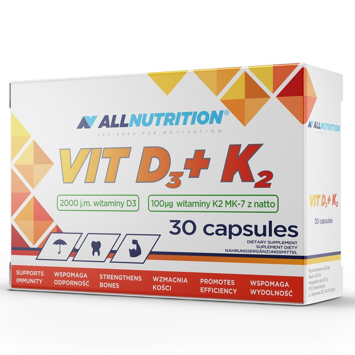 Витамин Д3 и К2 AllNutrition Vit D3 K2 (30 таб) алл нутришн,  мл, AllNutrition. Витаминно-минеральный комплекс. Поддержание здоровья Укрепление иммунитета 