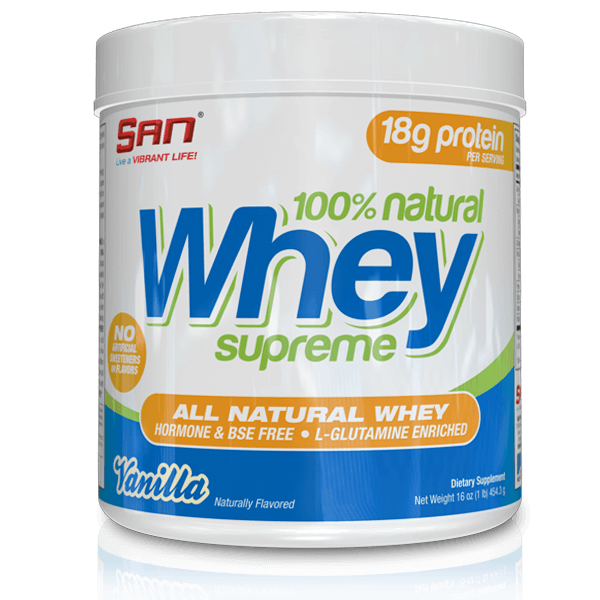100% Natural Whey Supreme, 454 g, San. Whey Protein Blend. 