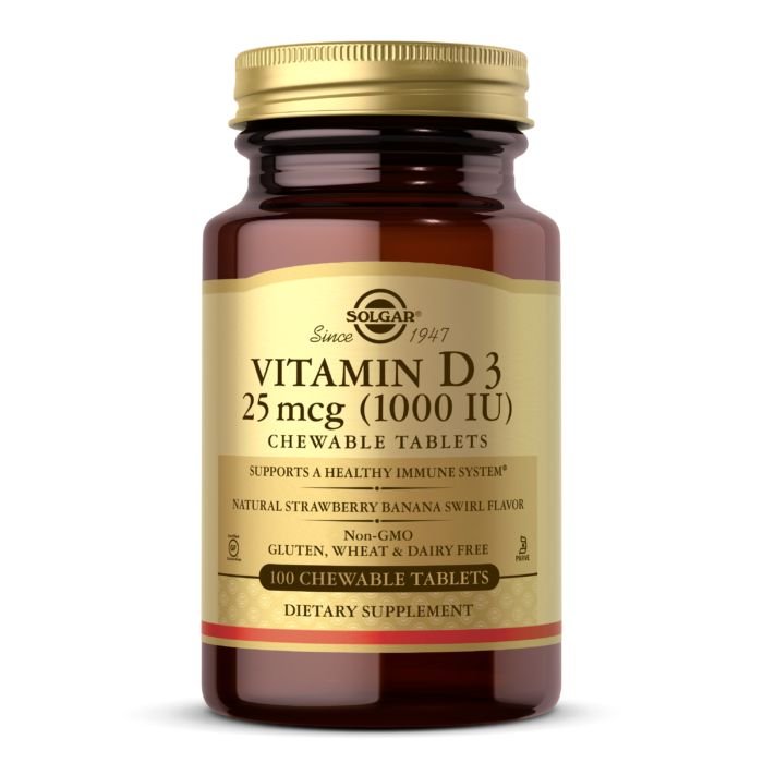 Витамины и минералы Solgar Vitamin D3 25 mcg, 100 жевательных таблеток,  ml, Solgar. Vitamins and minerals. General Health Immunity enhancement 