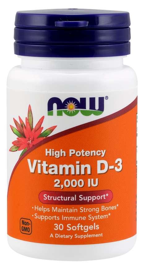Вітамін NOW Foods Vitamin D-3 High Potency 2,000 IU 30 Softgels,  ml, Now. Vitamin D. 