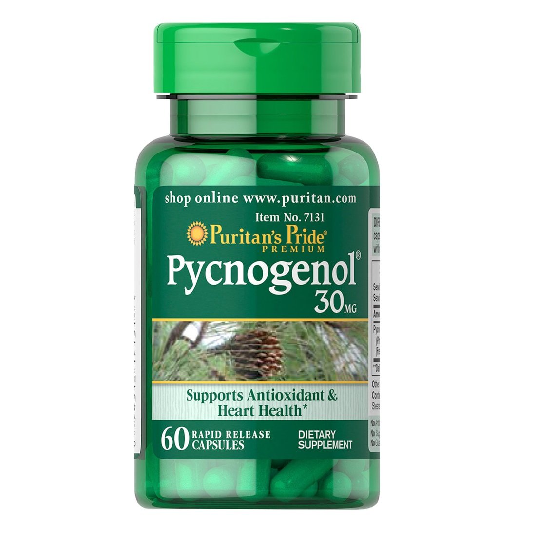 Натуральная добавка Puritan's Pride Pycnogenol 30 mg, 60 капсул,  мл, Puritan's Pride. Hатуральные продукты. Поддержание здоровья 