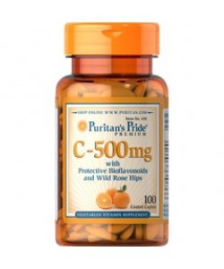 C-500 mg with Protective Bioflavonoids and Wild Rose Hips, 100 pcs, Puritan's Pride. Vitamin C. General Health Immunity enhancement 