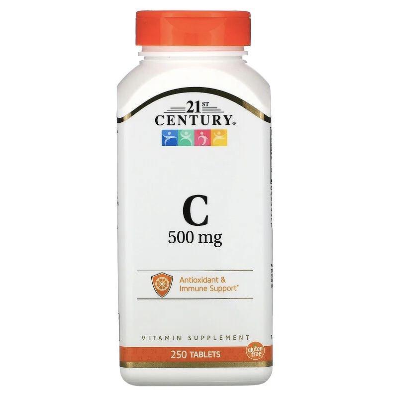 21st Century Vitamin C 500 mg 250 Tabs,  мл, 21st Century. Витамины и минералы. Поддержание здоровья Укрепление иммунитета 