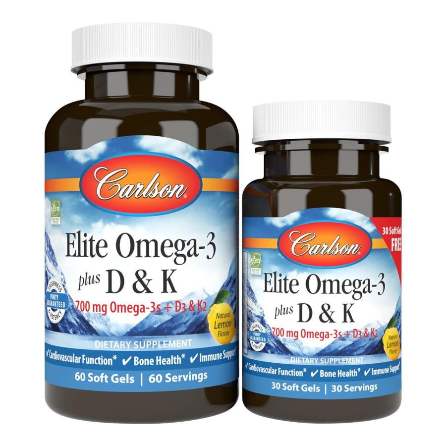 Жирные кислоты Carlson Labs Elite Omega-3 plus D3 &amp; K2, 60+30 капсул,  ml, Carlson Labs. Fats. General Health 