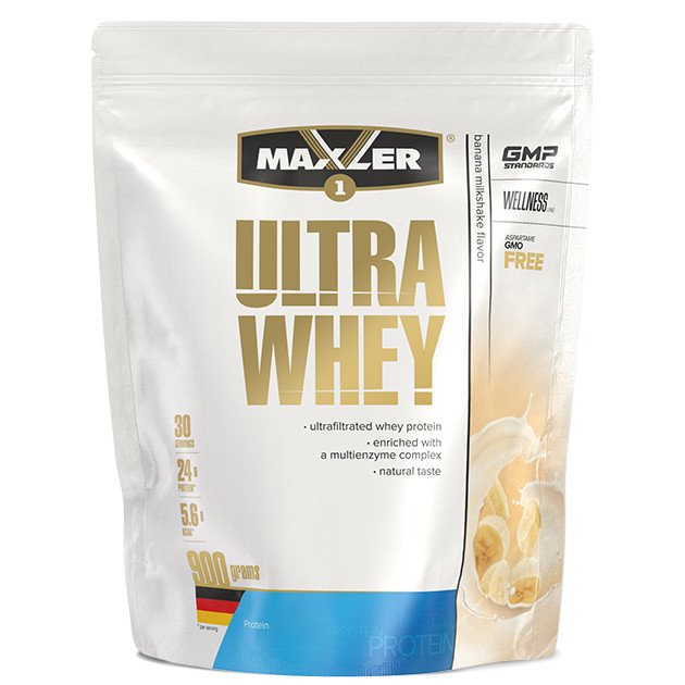 Сывороточный протеин концентрат Maxler Ultra Whey 900 грамм Банановый милкшейк,  мл, Maxler. Сывороточный концентрат. Набор массы Восстановление Антикатаболические свойства 