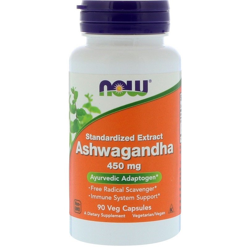 NOW Ashwagandha 450 мг - 90 веган кап,  мл, Now. Спец препараты. 