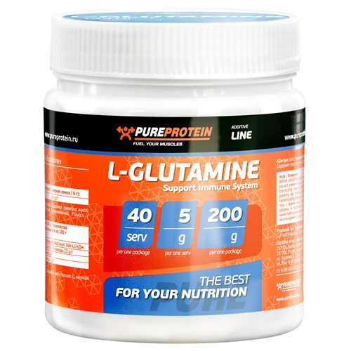 L-Glutamine, 200 г, Pure Protein. Глютамин. Набор массы Восстановление Антикатаболические свойства 