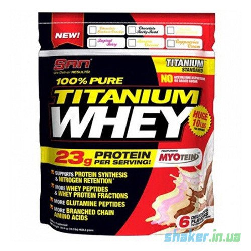 Сывороточный протеин изолят SAN 100% Pure Titanum Whey (4,63 кг) сан титаниум вей chocolate rocky road,  мл, San. Сывороточный изолят. Сухая мышечная масса Снижение веса Восстановление Антикатаболические свойства 