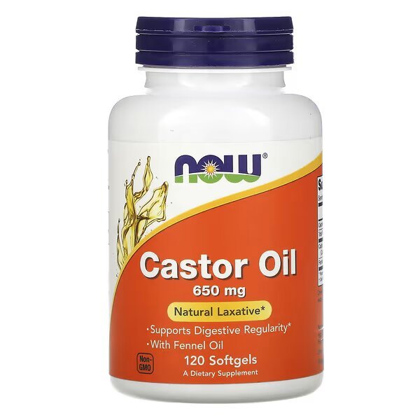 Натуральная добавка NOW Castor Oil 650 mg, 120 капсул,  мл, Now. Hатуральные продукты. Поддержание здоровья 