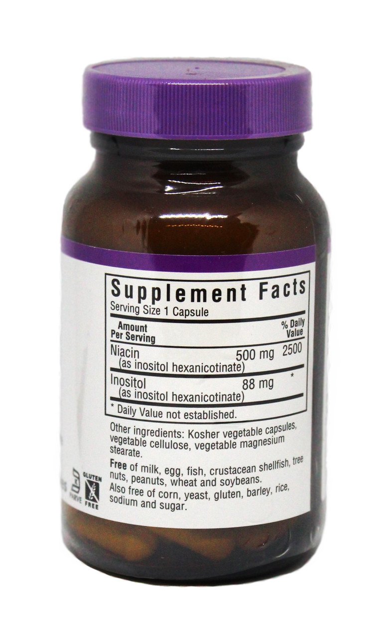 Ниацин без инфузата (В3) 500мг, Bluebonnet Nutrition, 60 гелевых капсул,  мл, Bluebonnet Nutrition. Витамин B
