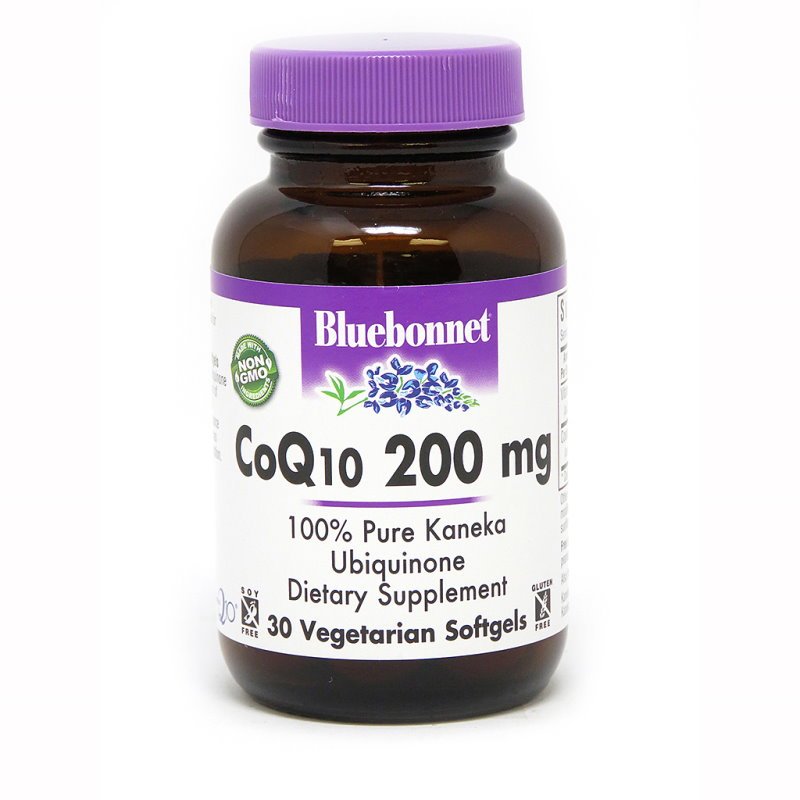 Витамины и минералы Bluebonnet CoQ10 200 mg, 30 гелевых вегакапсул,  мл, Bluebonnet Nutrition. Коэнзим-Q10. Поддержание здоровья Антиоксидантные свойства Профилактика ССЗ Толерантность к физ. нагрузкам 