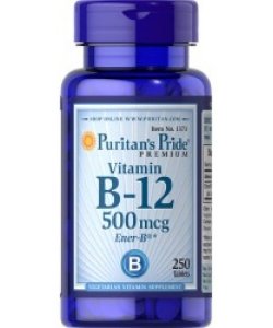 Vitamin B-12 500 mcg, 250 pcs, Puritan's Pride. Vitamin B. General Health 