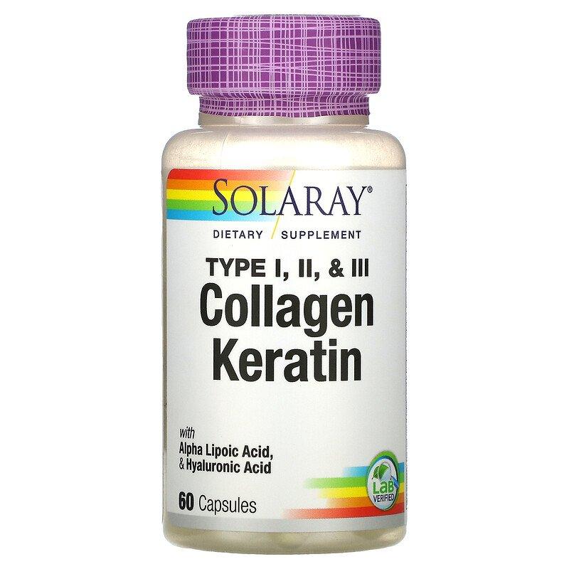Коллаген Solaray Collagen Keratin type 1,2 & 3 60 капсул,  мл, Solaray. Коллаген. Поддержание здоровья Укрепление суставов и связок Здоровье кожи 