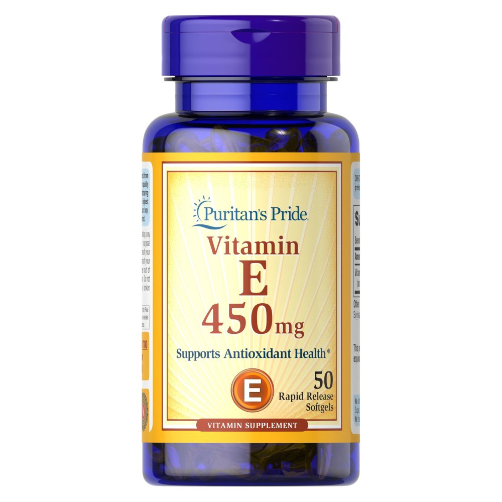 Витамины и минералы Puritan's Pride Vitamin E 1000 IU (450 mg), 50 капсул,  ml, Puritan's Pride. Vitamins and minerals. General Health Immunity enhancement 