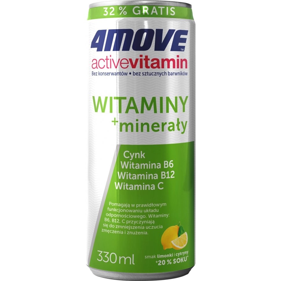 4MOVE Витамины и минералы 4MOVE Active Vitamin Vitamins &amp; Minerals, 330 мл Лимон-лайм, , 