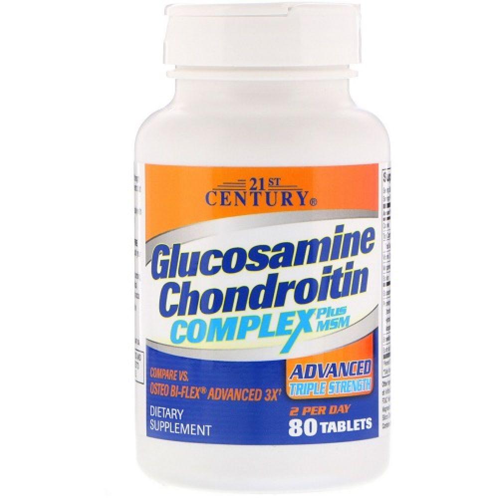 Спортивна добавка 21st Century Glucosamine Chondroitin Complex Plus MSM 80 Tabs,  мл, 21st Century. Хондропротекторы. Поддержание здоровья Укрепление суставов и связок 