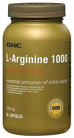 L-Arginine 1000, 90 шт, GNC. Аргинин. Восстановление Укрепление иммунитета Пампинг мышц Антиоксидантные свойства Снижение холестерина Донатор оксида азота 