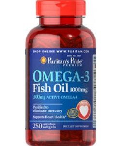 Omega-3 Fish Oil 1000 mg, 250 pcs, Puritan's Pride. Omega 3 (Fish Oil). General Health Ligament and Joint strengthening Skin health CVD Prevention Anti-inflammatory properties 