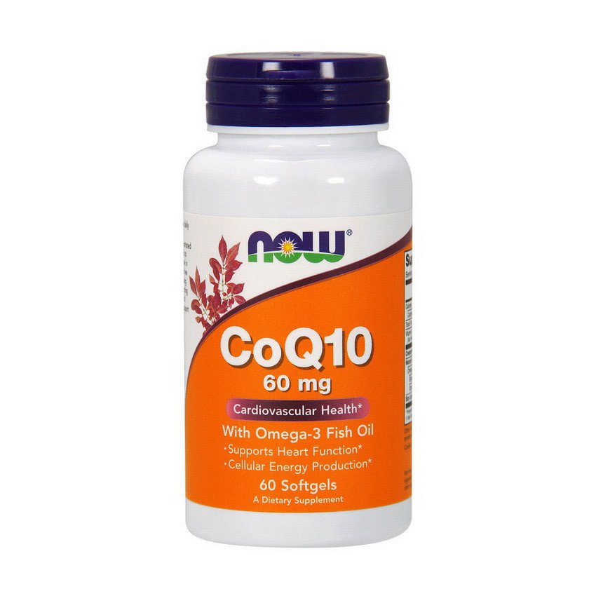 Коэнзим Q10 Now Foods CoQ10 60 mg with Omega-3 (60 капс) нау фудс,  мл, Now. Коэнзим-Q10. Поддержание здоровья Антиоксидантные свойства Профилактика ССЗ Толерантность к физ. нагрузкам 