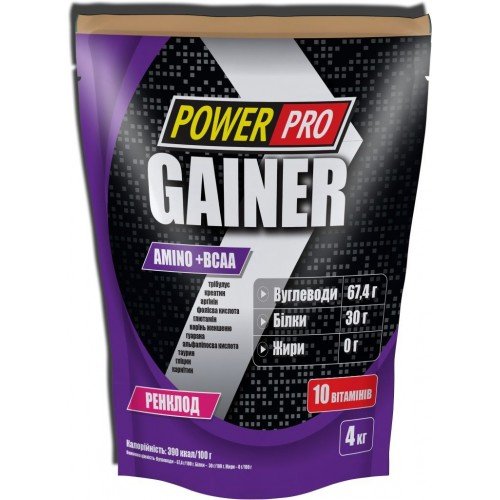 Гейнер Power Pro Gainer, 4 кг Слива ренклод,  мл, Power Pro. Гейнер. Набор массы Энергия и выносливость Восстановление 
