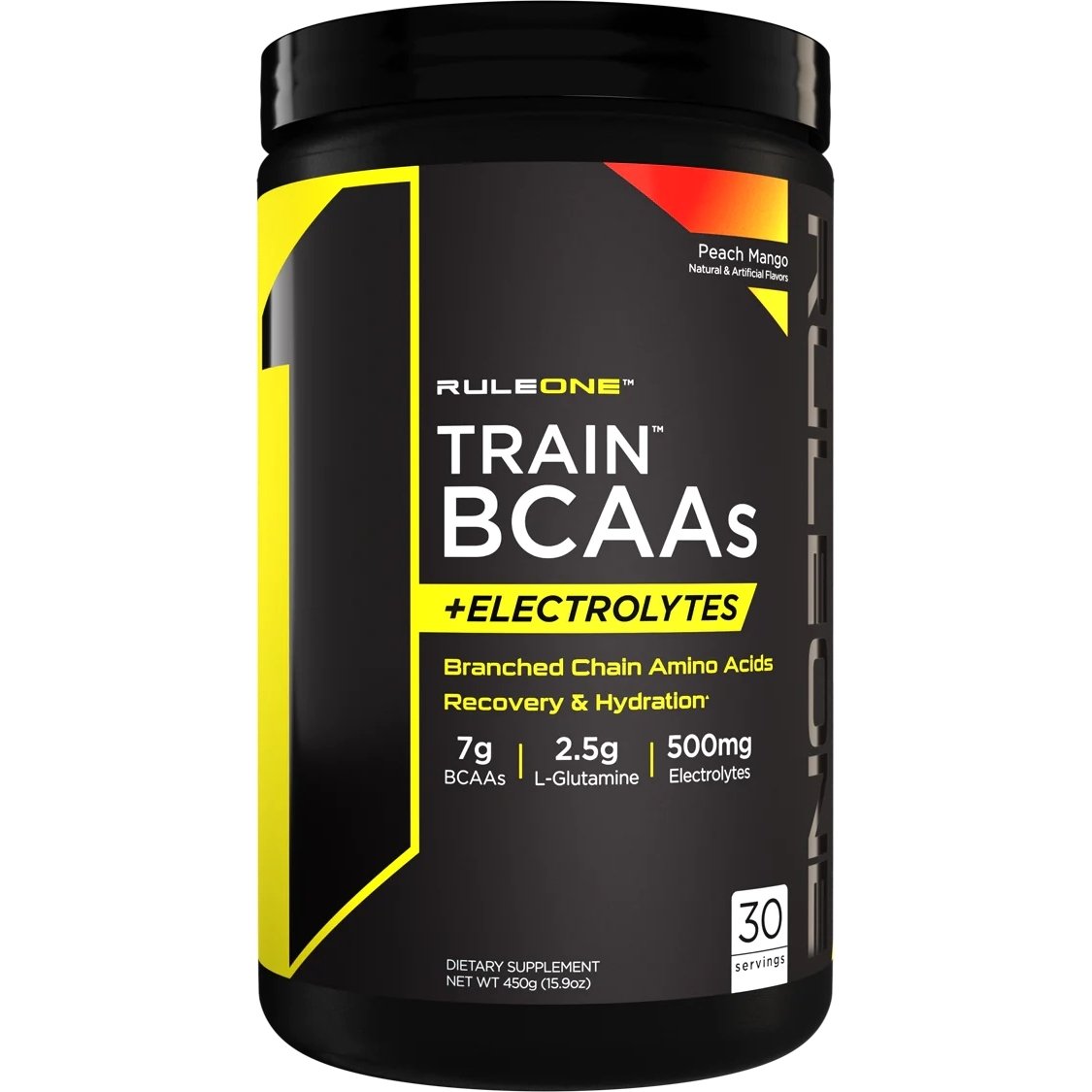 Аминокислота BCAA Rule 1 Train BCAAs + Electrolytes, 450 грамм Персик-манго,  ml, Rule One Proteins. BCAA. Weight Loss recovery Anti-catabolic properties Lean muscle mass 