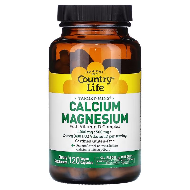 Country Life Витамины и минералы Country Life Calcium Magnesium with Vitamin D, 120 вегакапсул, , 