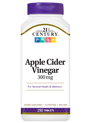 Яблучний оцет 21st Century Apple Cider Vinegar 300 mg 250 Tabs,  ml, 21st Century. Quemador de grasa. Weight Loss Fat burning 