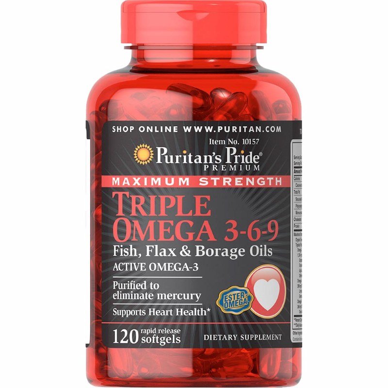 Жирные кислоты Puritan's Pride Triple Omega 3-6-9, 120 капсул,  мл, Puritan's Pride. Жирные кислоты (Omega). Поддержание здоровья 