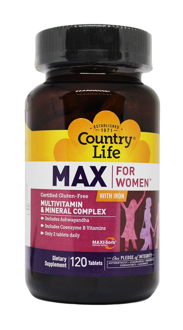 Мультивитамины и Минералы для Женщин, Max for Women, Country Life, 120 таблеток,  мл, Country Life. Витамины и минералы. Поддержание здоровья Укрепление иммунитета 