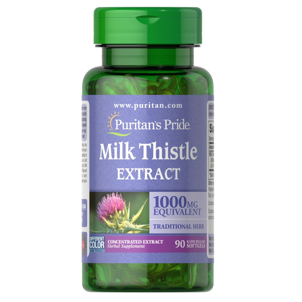Натуральная добавка Puritan's Pride Milk Thistle 4:1 Extract 1000 mg, 90 капсул,  мл, Puritan's Pride. Hатуральные продукты. Поддержание здоровья 