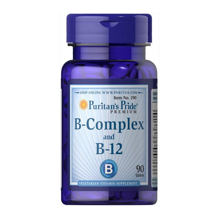 Комплекс витаминов группы Б Puritan's Pride Vitamin B-Complex And Vitamin B-12 (90 табл) пуританс прайд,  мл, Puritan's Pride. Витамин B. Поддержание здоровья 