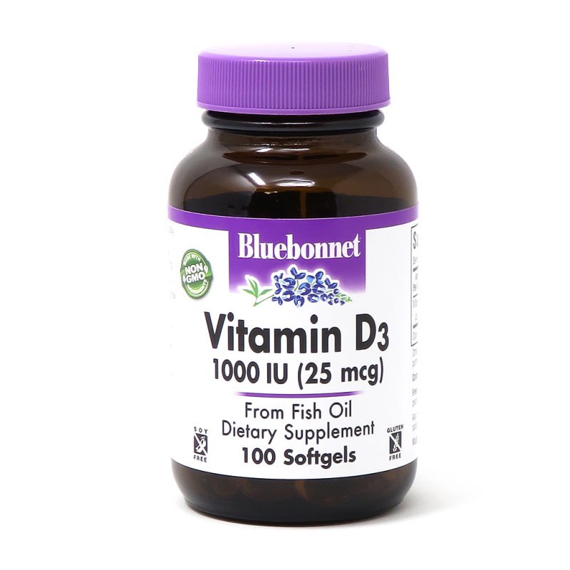 Витамины и минералы Bluebonnet Vitamin D3 1000 IU, 100 капсул,  мл, Bluebonnet Nutrition. Витамин D. 
